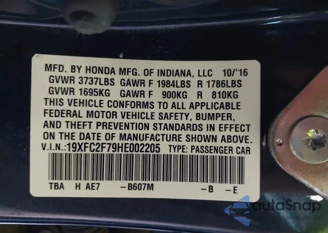 2017 Honda Civic Ex z USA, uszkodzony, nr VIN 19XFC2F79HE002205